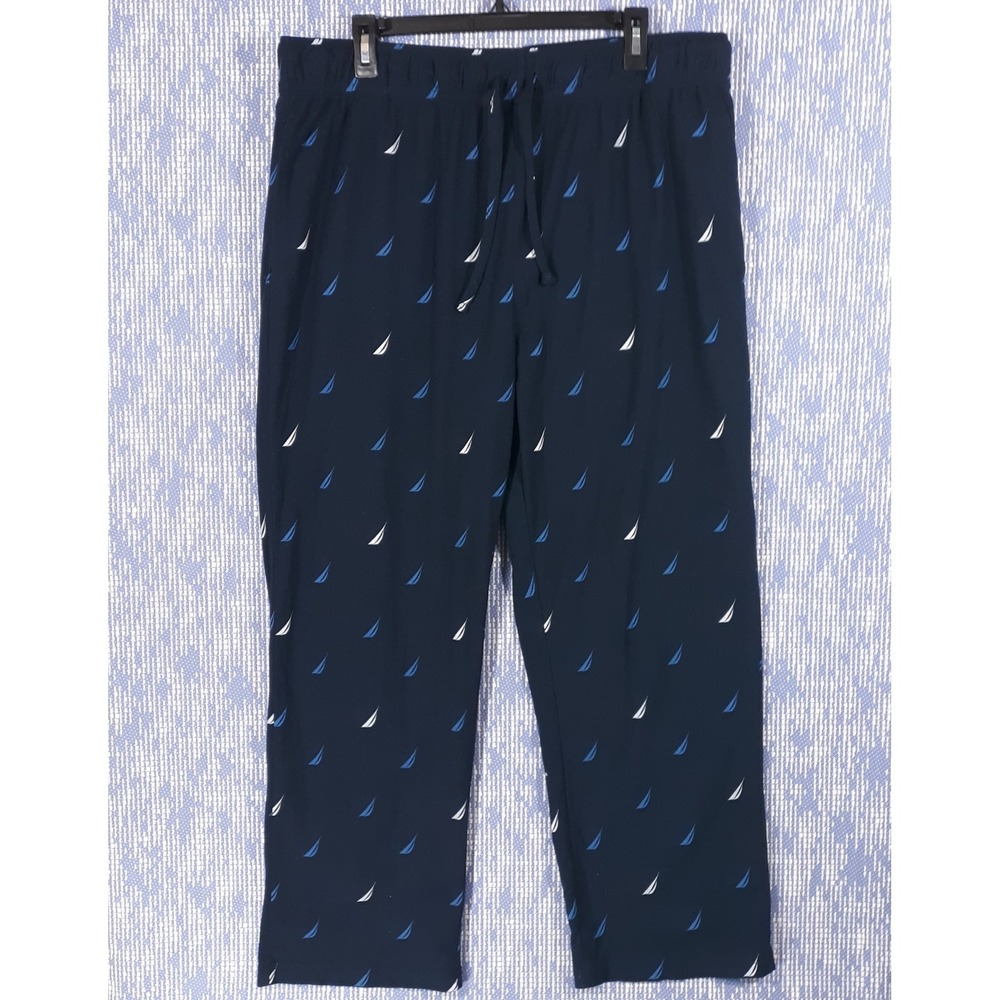Nautica Sleepwear Pajama Pants Mens Large Sailboat Print Lounge Navy Pockets